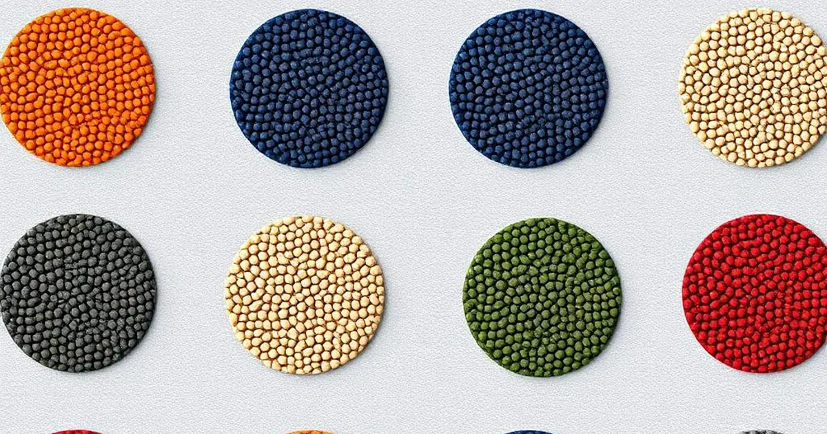 Échantillons de granules EPDM colorés et de caoutchouc SBR foncé